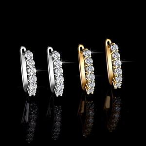 Elegant s925 silver and gold moissanite hoop earrings with five sparkling round stones