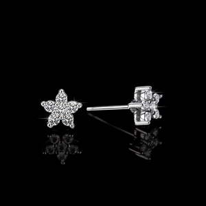 S925 sterling silver five-petal flower stud earrings with sparkling moissanite stones