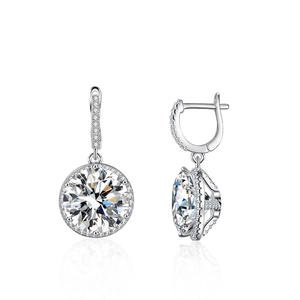 Luxury 925 Sterling Silver Moissanite Halo Drop Earrings Round Cut Brilliant Sparkling Jewelry For Wedding Party Women Gift