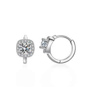 Square Halo Moissanite Hoop Earrings For Women 925 Sterling Silver Round Brilliant Cut Luxury Sparkling Jewelry