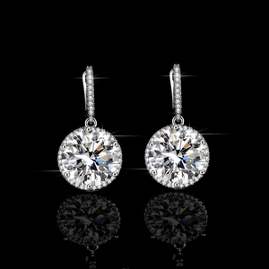 Elegant S925 sterling silver halo drop earrings with round 5-carat moissanite stones