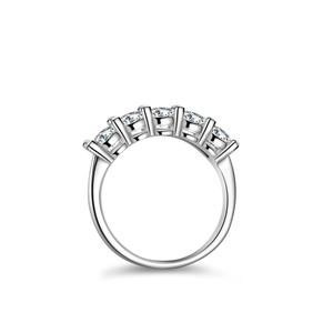 Elegant S925 sterling silver ring with five round brilliant cut moissanite stones