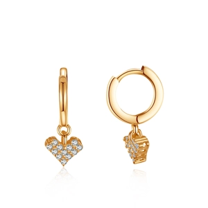 Élégantes boucles d'oreilles créoles cœur en argent s925 plaqué or rose et moissanite
