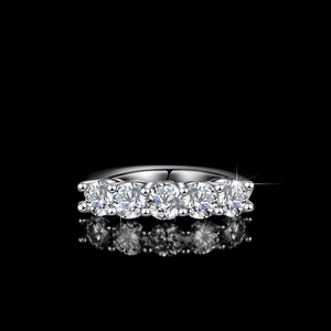 S925 silver five-stone princess moissanite row ring with sparkling round brilliant cuts