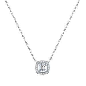 Collier Pendentif en Argent Sterling 925 avec Moissanite Taille Émeraude pour Femme Design Halo Bijoux de Mariage de Luxe