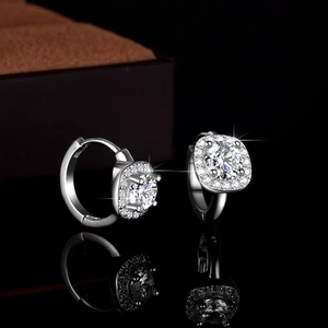 Luxurious S925 silver halo stud earrings featuring a square cushion cut moissanite stone