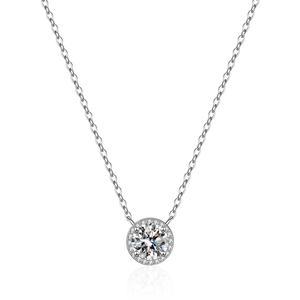 Collier en argent sterling S925 avec pendentif rond en moissanite et halo brillant