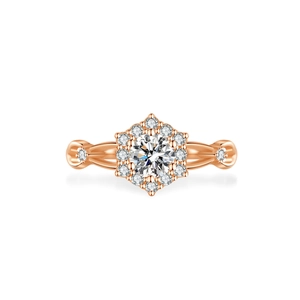 Bague élégante en or rose 18 carats avec halo en moissanite et design floral