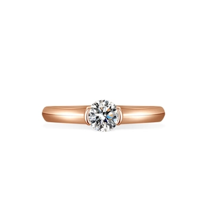 Elegant 1 carat round moissanite ring in rose gold setting on white background