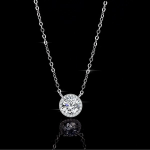 Collier en Argent Sterling 925 Moissanite pour Femme Pendentif Halo Taille Ronde 1 Carat Strass Incrusté Bijoux Mode