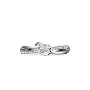 Elegant s925 sterling silver moissanite ring with intertwined bands and pavé settings