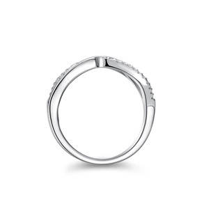 Elegant V-shaped S925 sterling silver moissanite ring with pavé setting in bright silver