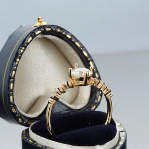 Moissanite 18k gold plated six-prong crown ring for women in heart-shaped blue gift box