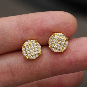 Classic round S925 silver moissanite stud earrings with pavé setting in gold finish
