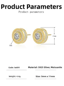 Dimensions détaillées des boucles d'oreilles moissanite en argent S925 de 11mm