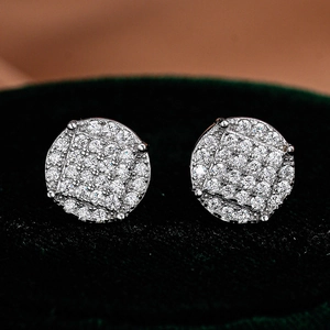 925 Sterling Silver Moissanite Round Stud Earrings For Women Pave Set Geometric Screw Back Fashion Jewelry Fine Earrings