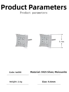 Détails des boucles d'oreilles moissanite en argent S925 dimensions 9,4mm et 2,6g