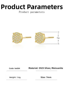 Detailed specs of 7mm moissanite earrings in S925 sterling silver with gold coating