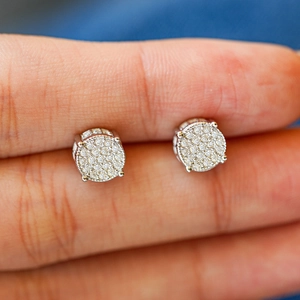 Boucles d'oreilles rondes en argent sterling 925 et moissanite avec serti pavé
