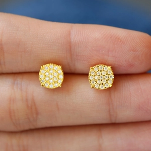 Classic round moissanite stud earrings in 925 sterling silver with a gold plated finish