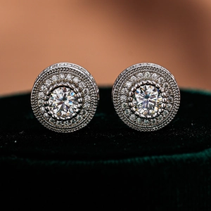 Boucles d'oreilles clous en argent S925 avec moissanite et double halo hip hop