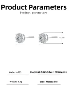 Detail view of 6.5mm S925 sterling silver moissanite stud earrings showing precise dimensions