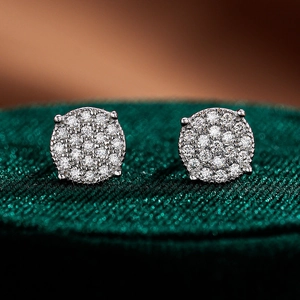Moissanite S925 sterling silver hip hop cluster stud earrings with round micro-pave setting