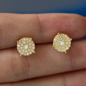 Iced out gold Moissanite stud earrings in S925 sterling silver with round pave setting