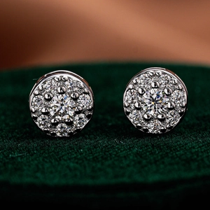 Luxury 925 Sterling Silver Round Moissanite Stud Earrings Men Women Hip Hop Halo Inlaid Cluster Jewelry Screw Back Earrings