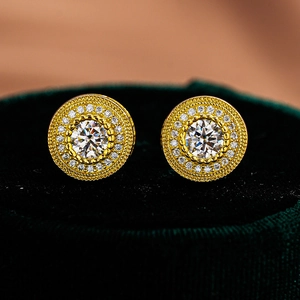 Boucles d'Oreilles Clous Moissanite en Argent Sterling 925 Hip Hop Rond Halo Fermoir à Vis Bijoux de Mode Cadeau