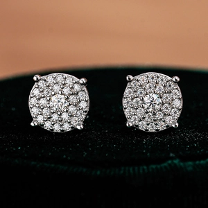 Moissanite Stud Earrings 925 Sterling Silver Screw Back Gold Plated Round Halo Hip Hop Iced Out Jewelry For Men Women