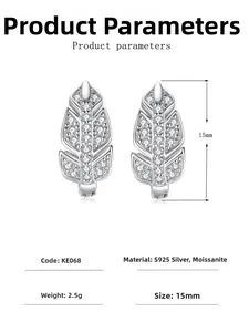 Detailed specs of S925 sterling silver maple leaf earrings featuring moissanite stones