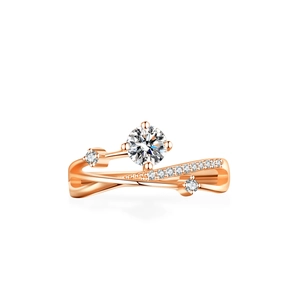 Bague en argent S925 avec moissanite 1ct et design croisé en finition or rose