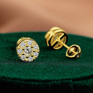 Moissanite S925 silver screw back earrings with 18K gold plating and halo cluster diamonds