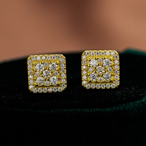 Hip hop 925 sterling silver square gold plated Moissanite stud earrings for men and women