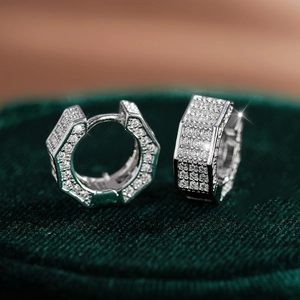 Boucles d'Oreilles Clous en Argent Sterling 925 Moissanite Homme Femme Hip Hop Hexagonal Pavé Or Argent Créoles