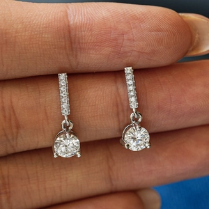 S925 sterling silver moissanite drop earrings with tassel pave set round stones