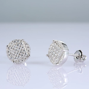 Detailed view of sterling silver moissanite stud earrings with secure screw-back closures
