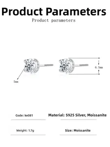 Technical dimensions of 5mm Moissanite stud earrings in S925 sterling silver setting