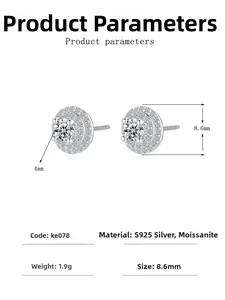 Dettagli orecchini in argento S925 con moissanite da 4mm e diametro totale 8,6mm