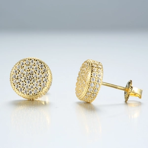 Macro view of gold s925 silver moissanite stud earrings with secure screw back closure