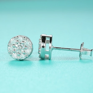 Macro shot of S925 sterling silver moissanite stud earrings with secure screw-back design
