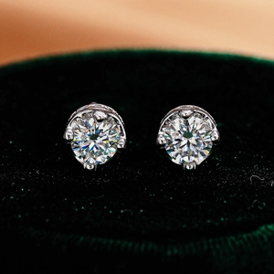 Sparkling round moissanite earrings in S925 sterling silver crown setting for men and women