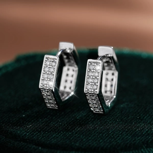 Hip Hop 925 Sterling Silver Moissanite Hexagon Huggie Hoop Earrings For Men Women Geometric Luxury Iced Out Jewelry Gift