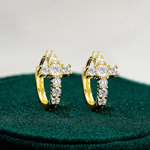 Boucles d'Oreilles Clous Croix en Argent Sterling S925 Moissanite pour Hommes Femmes Style Hip Hop Croix Carrée Avec Certificat GRA