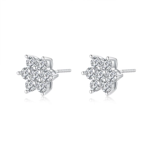 925 sterling silver moissanite flower stud earrings with secure screw-back design