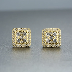 Detailed view of square 925 sterling silver stud earrings with D-color Moissanite stones