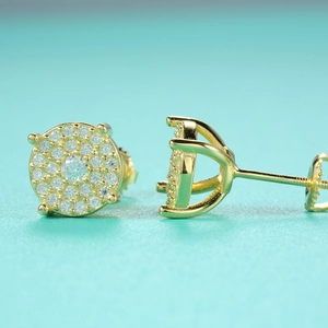 Detailed side view of 18K gold plated S925 silver moissanite stud earrings with screw back