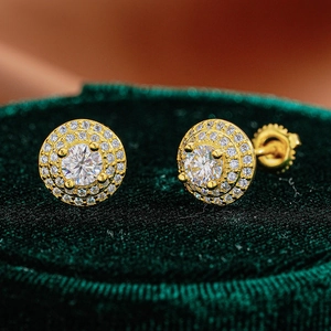 Orecchini a Bottone in Argento Sterling 925 Moissanite Hip Hop Tondo Doppio Halo Moissanite Chiusura a Vite per Uomo Donna Gioielli