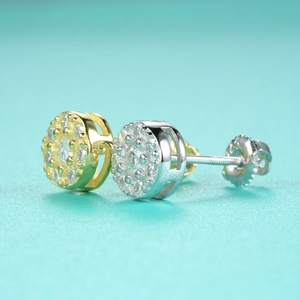 Detailed macro shot of hip hop moissanite stud earrings with secure screw-back closure
